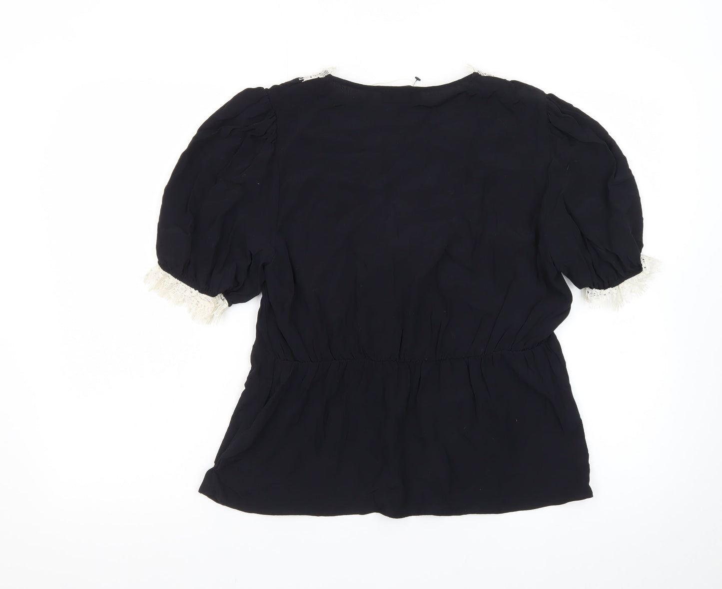 Marks and Spencer Women’s Black Lace Trim Puff Sleeve Blouse Size 12