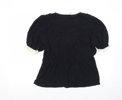 Marks and Spencer Women’s Black Lace Trim Puff Sleeve Blouse Size 12