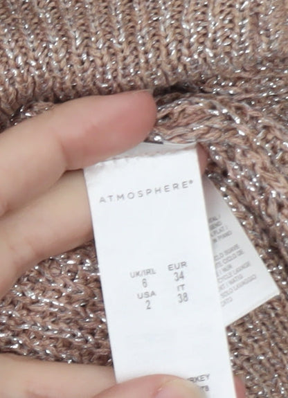 Atmosphere Women's Beige Metallic Full Zip Cardigan Size 6