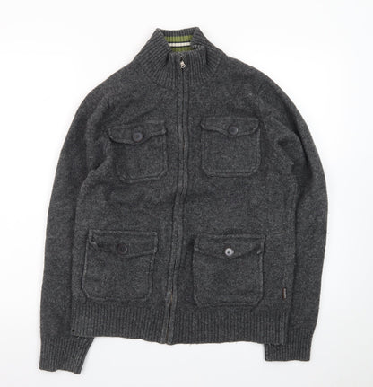 St. George by Duffer Men's Grey Wool Full Zip Jumper Small