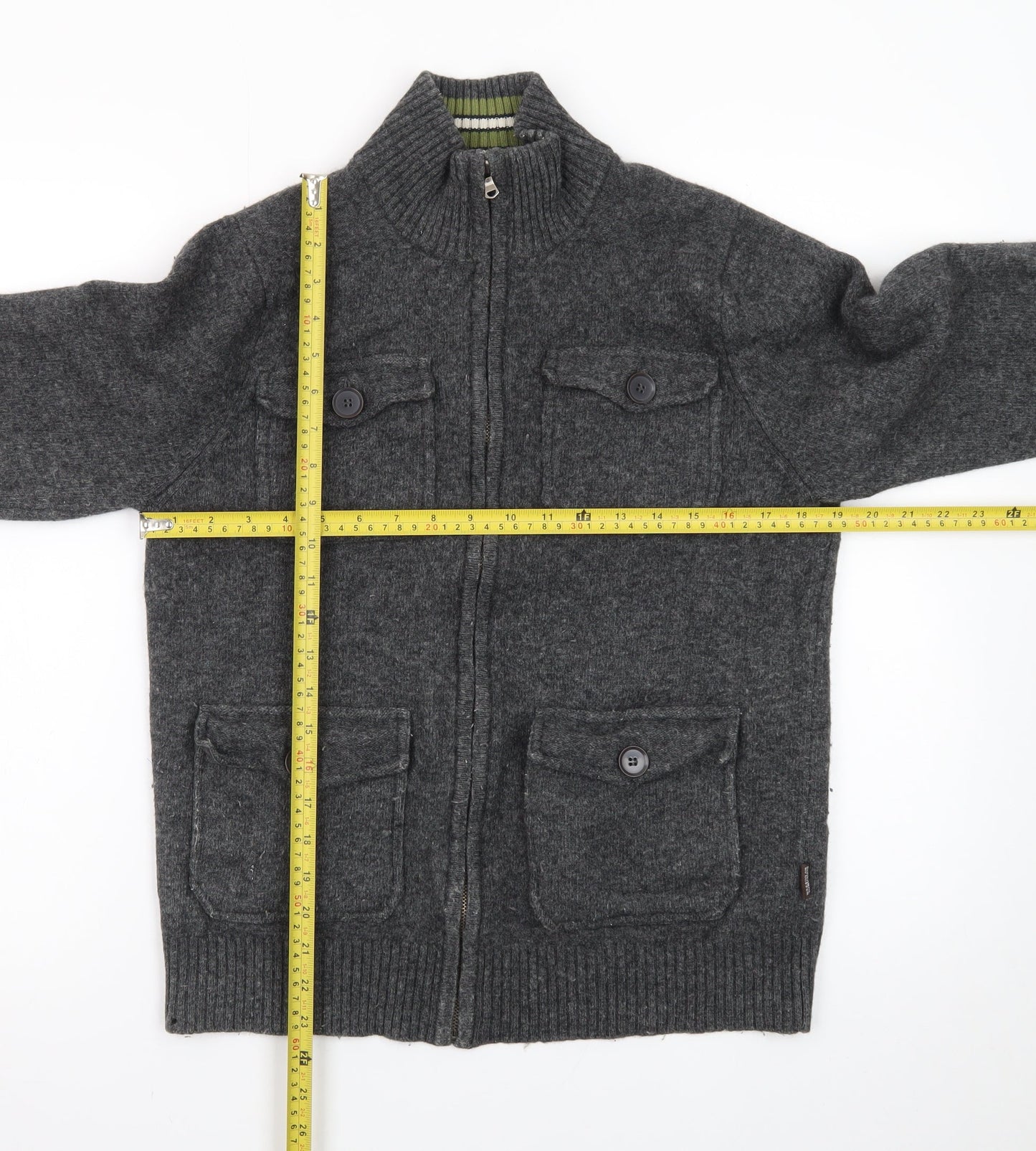 St. George by Duffer Men's Grey Wool Full Zip Jumper Small