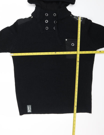 Twisted Soul Men's Black Hooded Ribbed Pullover Jumper L