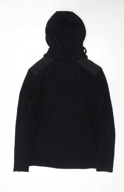 Twisted Soul Men's Black Hooded Ribbed Pullover Jumper L