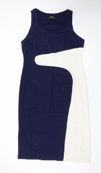 Cider Women Blue White Bodycon Knit Sleeveless Dress 2XL