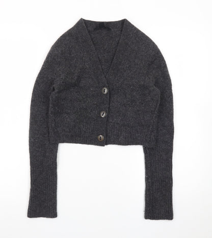 AllSaints Women's Grey Wool Blend Chunky-Knit V-Neck Cardigan XS