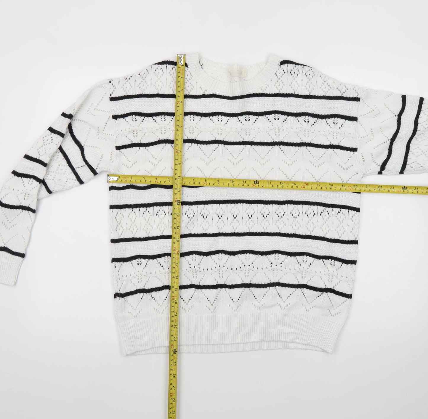 Autonomy Women White Black Striped Knit Jumper Size 14