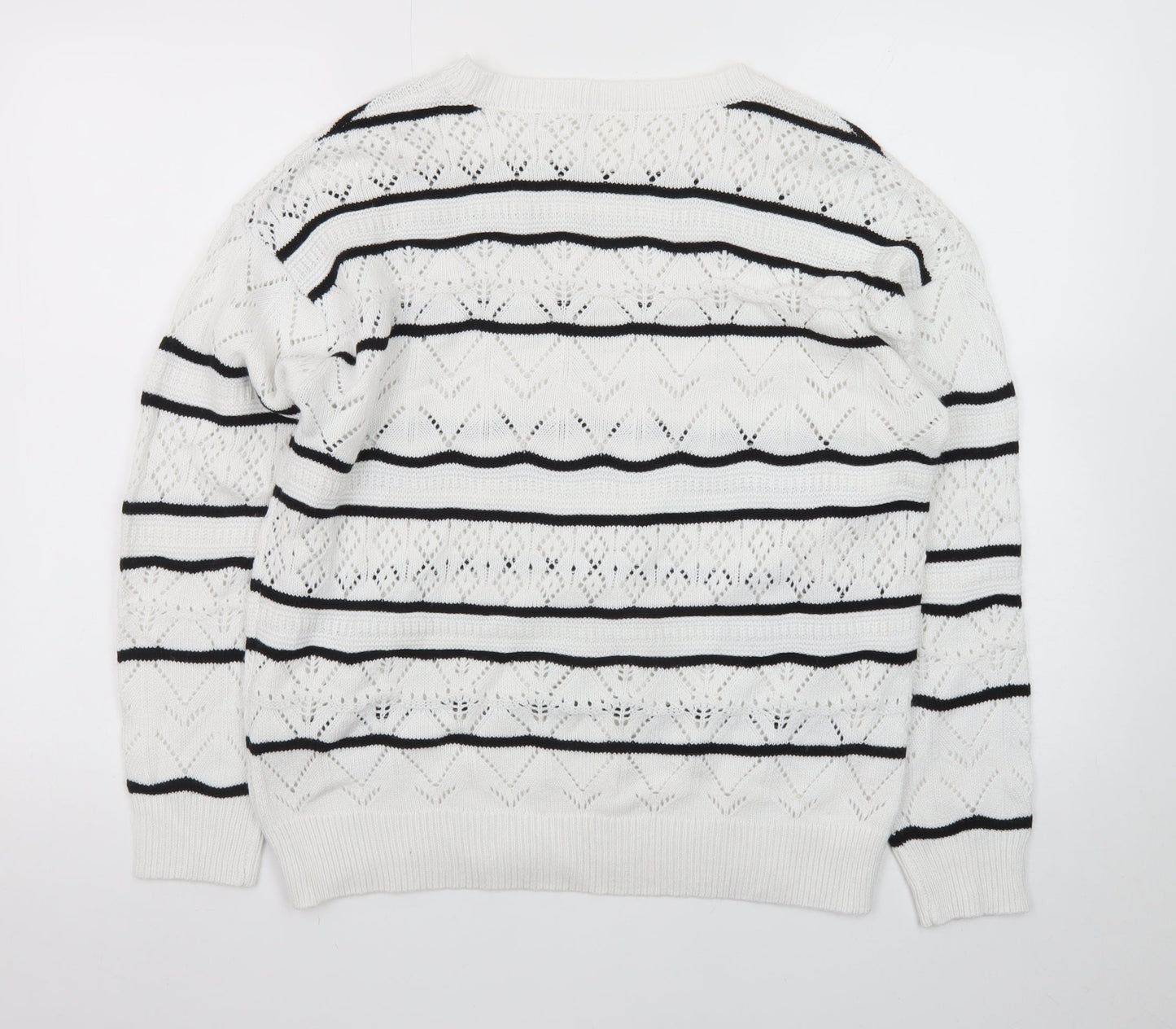 Autonomy Women White Black Striped Knit Jumper Size 14