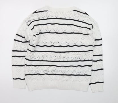 Autonomy Women White Black Striped Knit Jumper Size 14