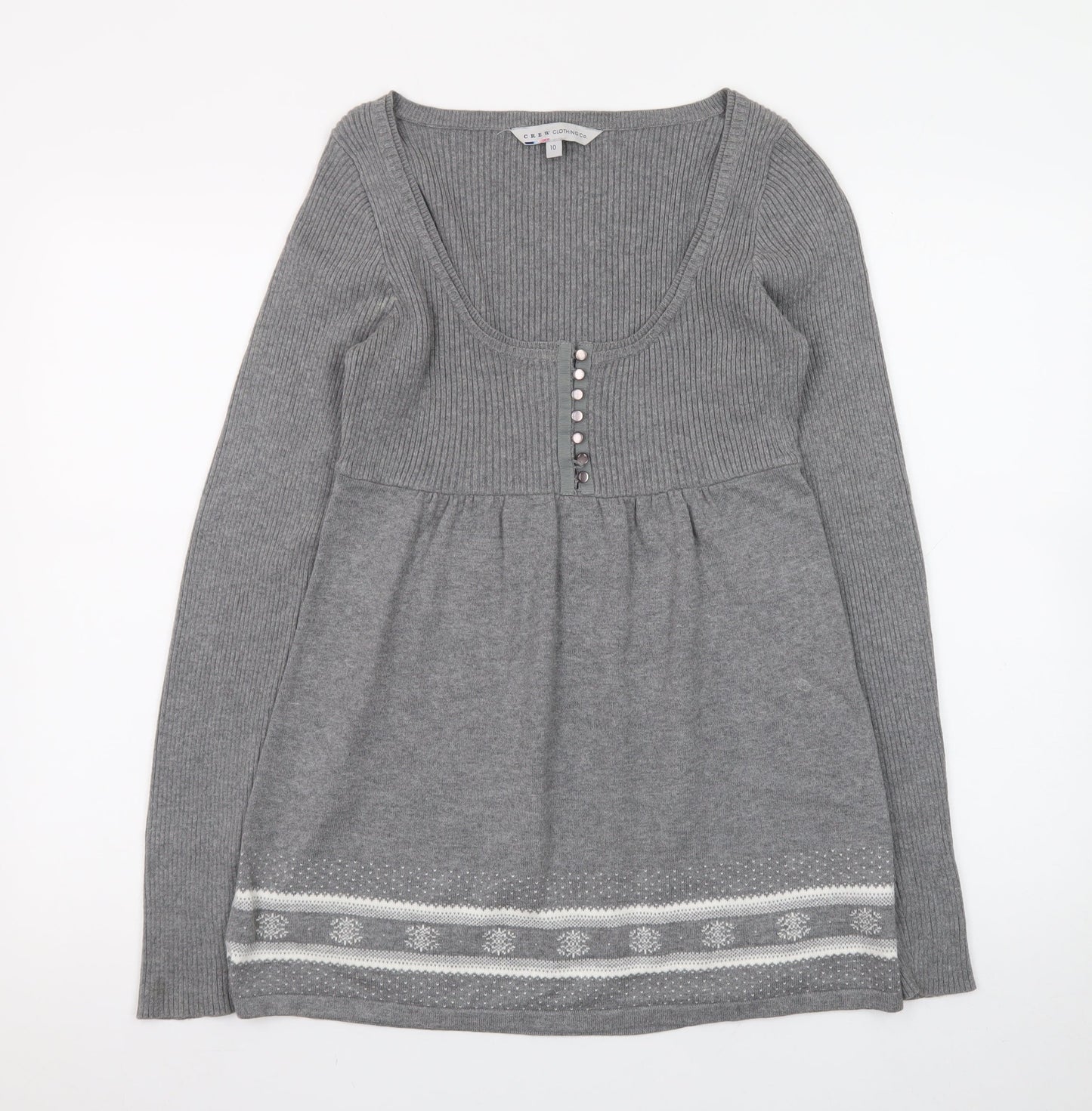 Crew Clothing Co. Women’s Grey Fair Isle Jumper Dress Size 10 Knit Long Sleeve