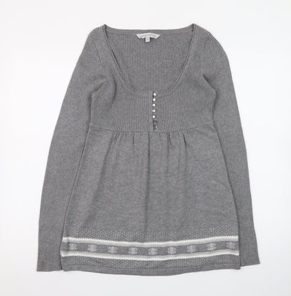 Crew Clothing Co. Women’s Grey Fair Isle Jumper Dress Size 10 Knit Long Sleeve