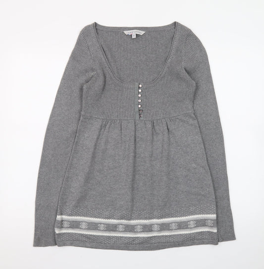 Crew Clothing Co. Women’s Grey Fair Isle Jumper Dress Size 10 Knit Long Sleeve