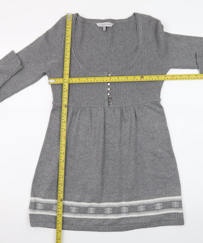 Crew Clothing Co. Women’s Grey Fair Isle Jumper Dress Size 10 Knit Long Sleeve