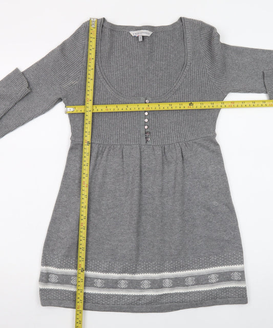 Crew Clothing Co. Women’s Grey Fair Isle Jumper Dress Size 10 Knit Long Sleeve