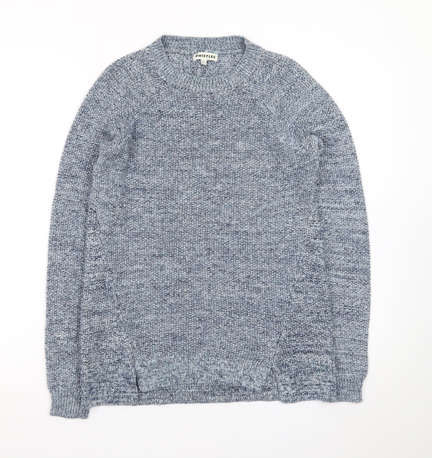 Whistles Blue Chunky-Knit Cotton Blend Crew Neck Jumper XS