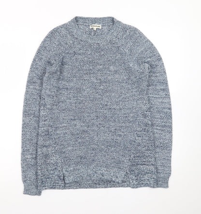 Whistles Blue Chunky-Knit Cotton Blend Crew Neck Jumper XS