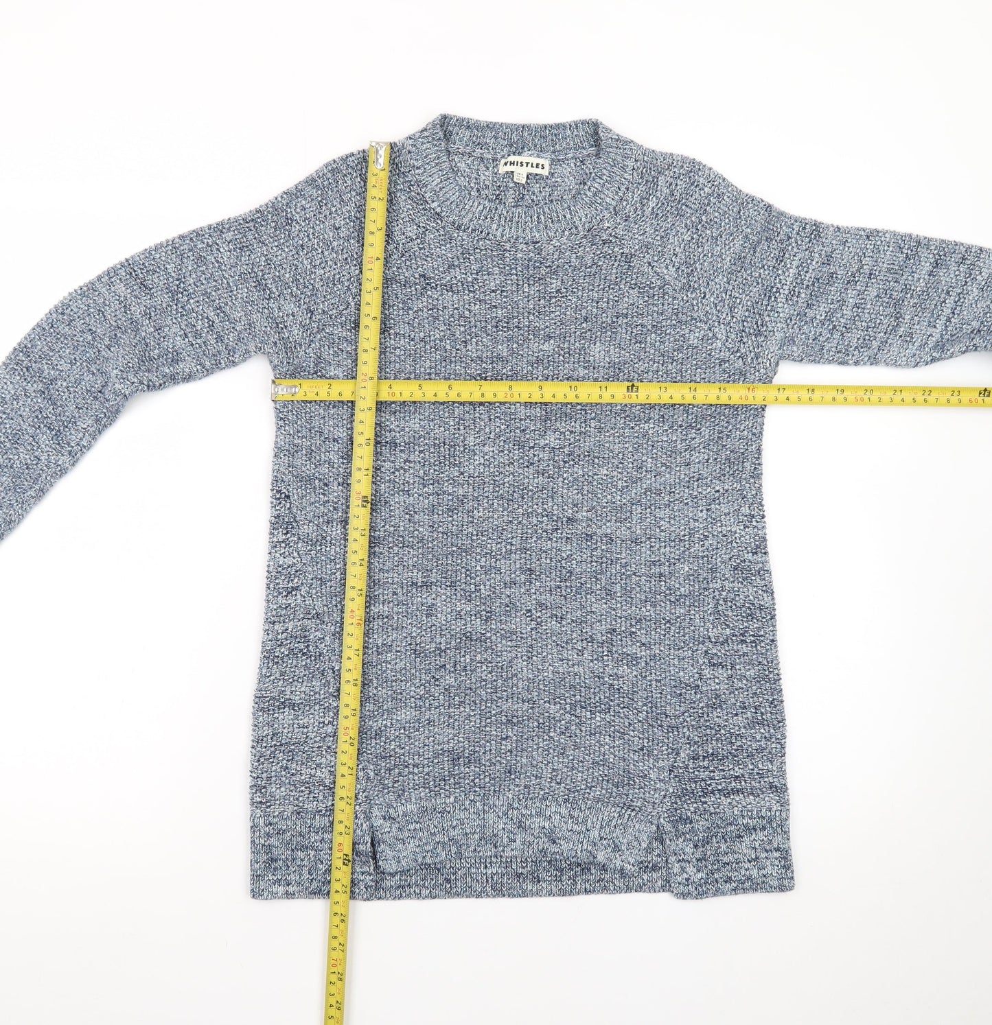 Whistles Blue Chunky-Knit Cotton Blend Crew Neck Jumper XS