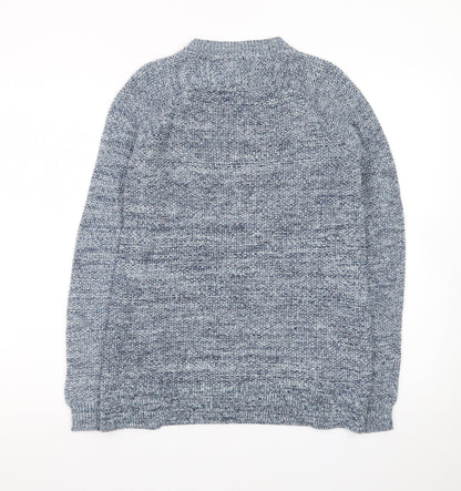 Whistles Blue Chunky-Knit Cotton Blend Crew Neck Jumper XS
