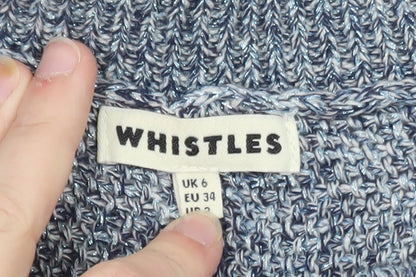 Whistles Blue Chunky-Knit Cotton Blend Crew Neck Jumper XS