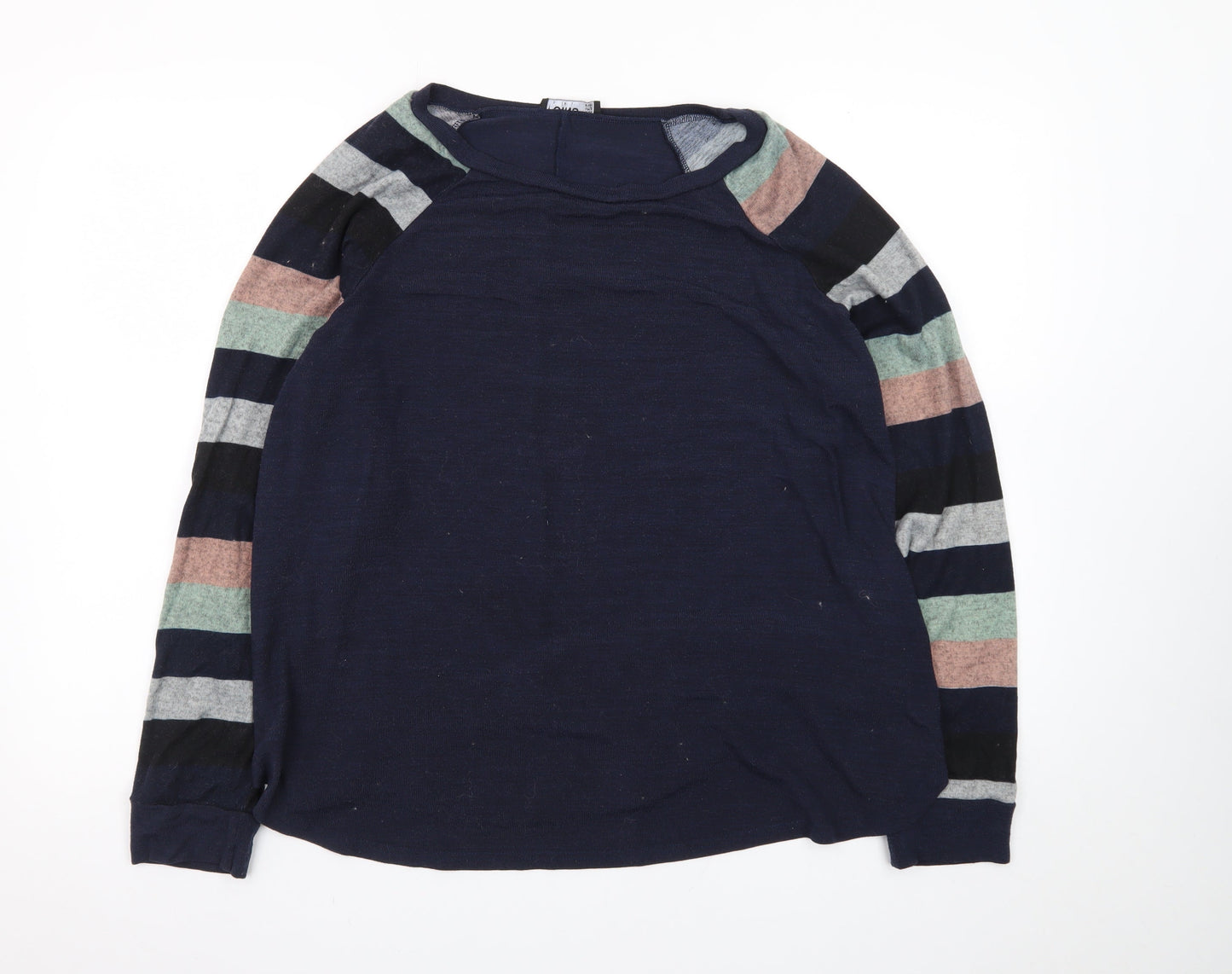 YOINS Women's Blue Striped Raglan Long Sleeve Pullover Jumper 2XL