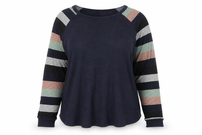 YOINS Women's Blue Striped Raglan Long Sleeve Pullover Jumper 2XL