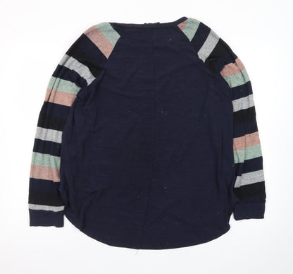 YOINS Women's Blue Striped Raglan Long Sleeve Pullover Jumper 2XL
