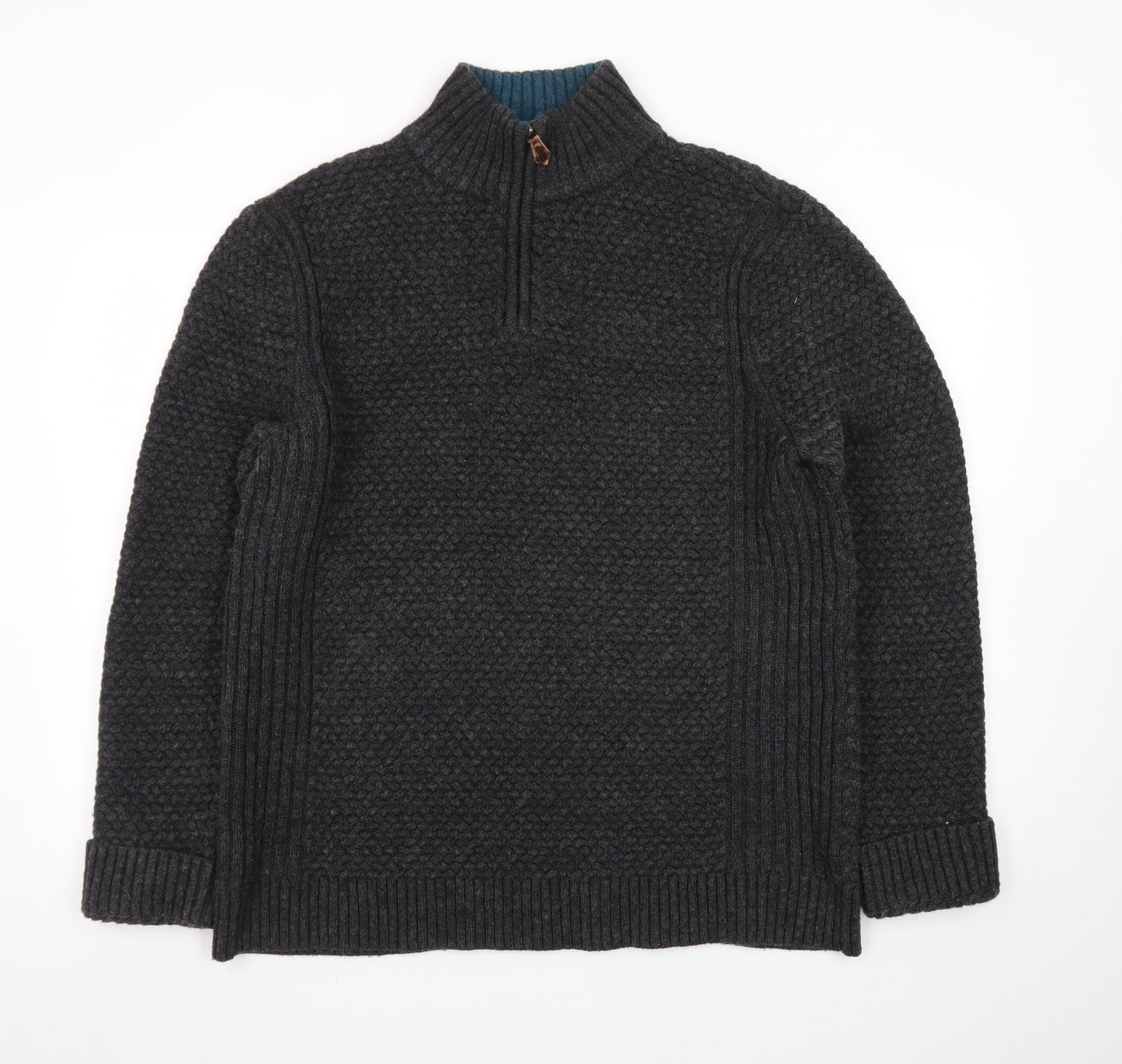 White Stuff Men's Grey XL Chunky Knit 1/2 Zip Wool Jumper