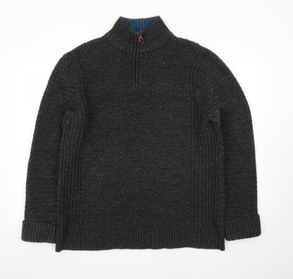 White Stuff Men's Grey XL Chunky Knit 1/2 Zip Wool Jumper