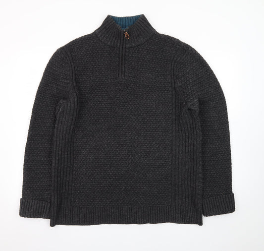 White Stuff Men's Grey XL Chunky Knit 1/2 Zip Wool Jumper