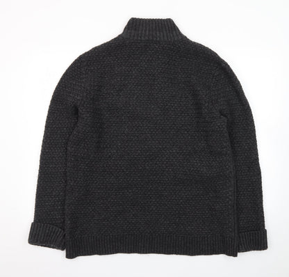 White Stuff Men's Grey XL Chunky Knit 1/2 Zip Wool Jumper