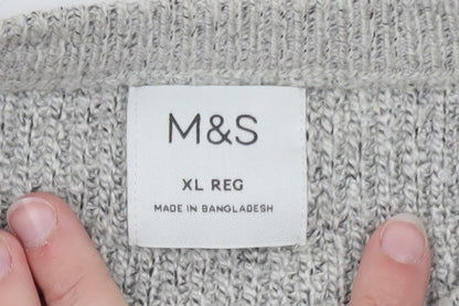 Marks and Spencer Mens Grey Chunky Knit Pullover Jumper XL Regular