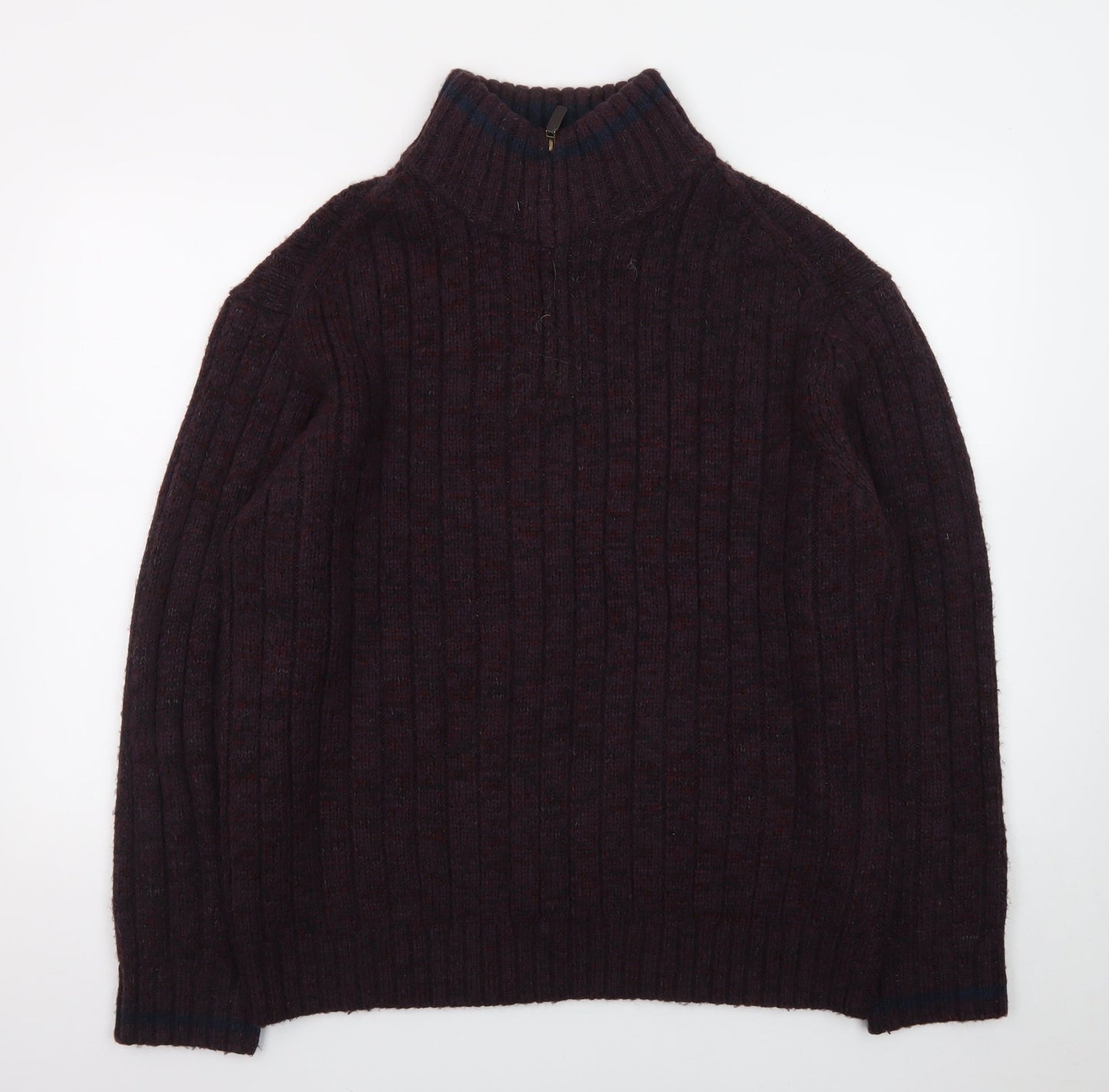 North Coast Men's Brown Wool Ribbed 1/4 Zip High Neck Jumper XL
