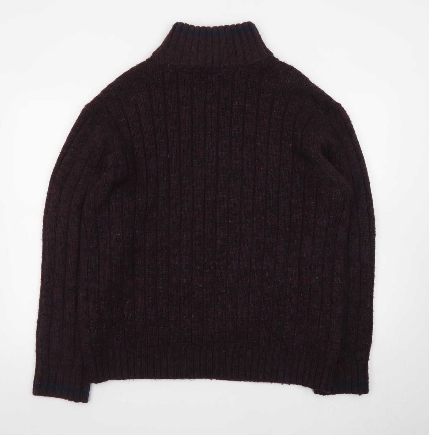 North Coast Men's Brown Wool Ribbed 1/4 Zip High Neck Jumper XL