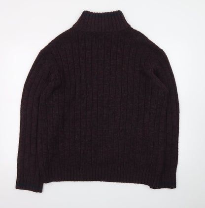 North Coast Men's Brown Wool Ribbed 1/4 Zip High Neck Jumper XL