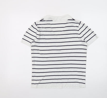 Et Vous Women's White Navy Striped Polo Top Size 10 Short Sleeve