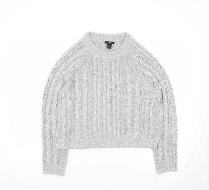 H&M Women Grey Cable-Knit Crew Neck Jumper Size 8