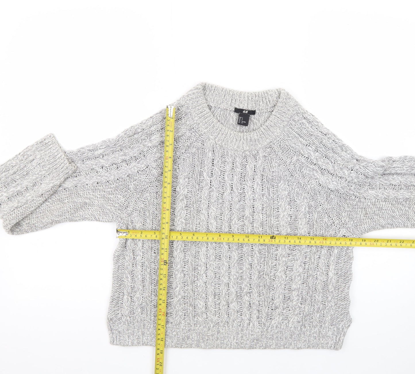 H&M Women Grey Cable-Knit Crew Neck Jumper Size 8
