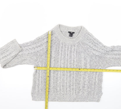 H&M Women Grey Cable-Knit Crew Neck Jumper Size 8