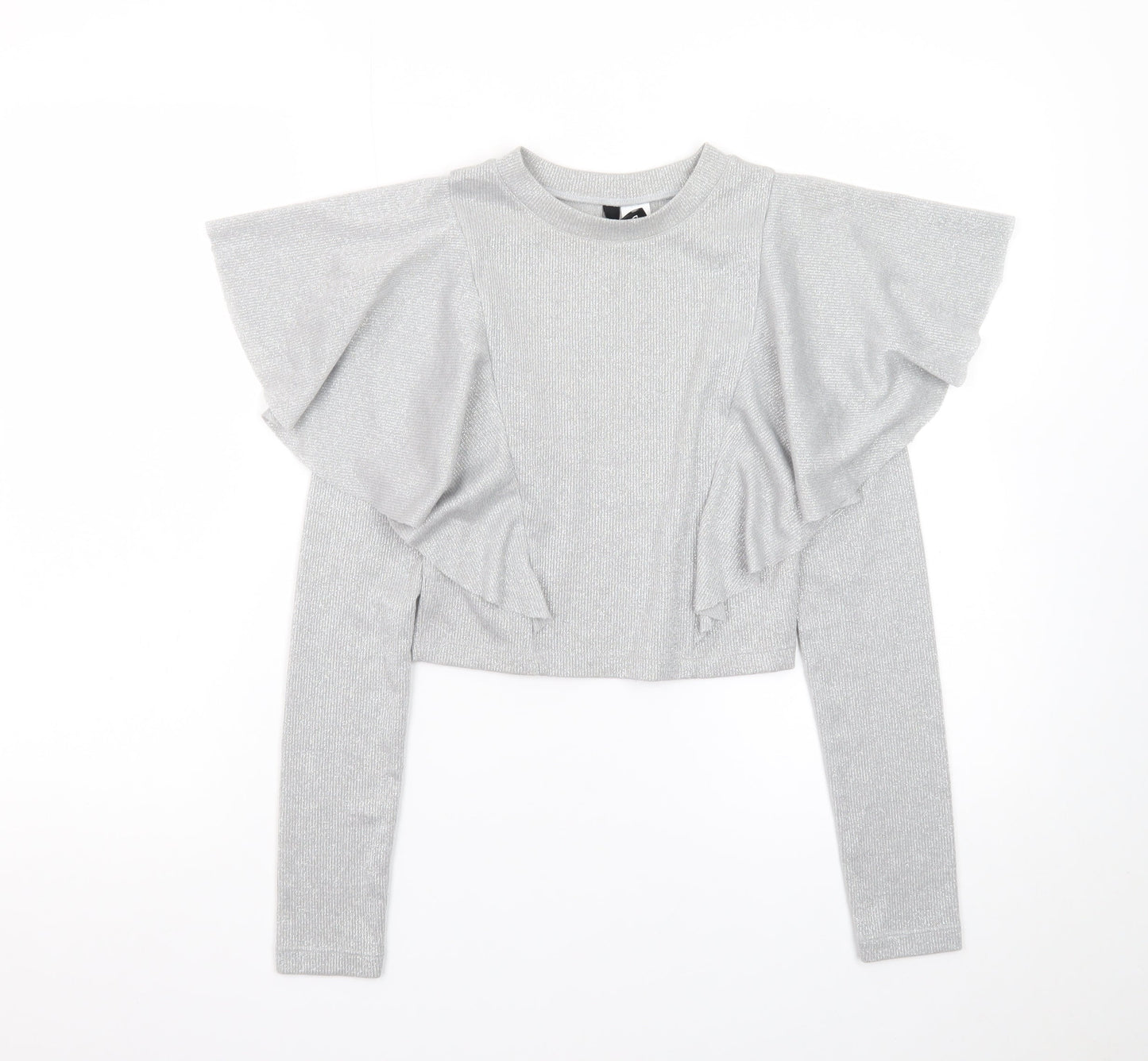 H&M Divided Women’s Silver Glitter Ruffle Jumper XS Long Sleeve