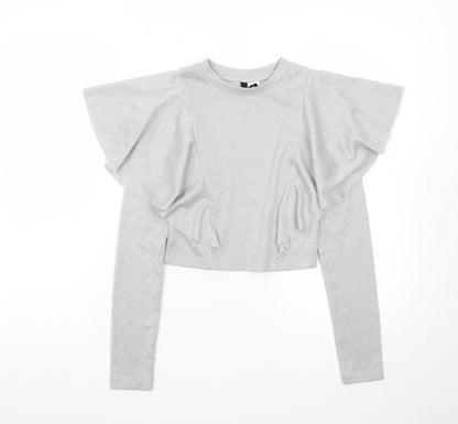 H&M Divided Women’s Silver Glitter Ruffle Jumper XS Long Sleeve
