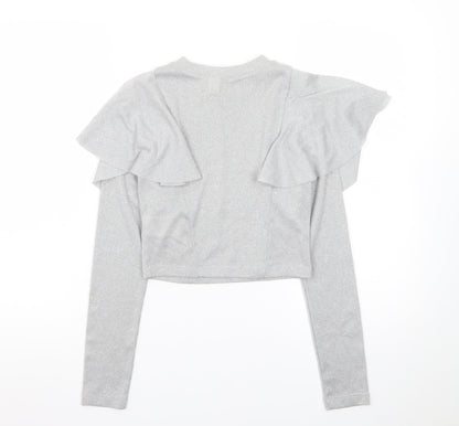 H&M Divided Women’s Silver Glitter Ruffle Jumper XS Long Sleeve