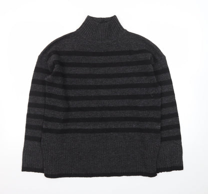 New Look Women's Grey Stripe Roll Neck Jumper Size M