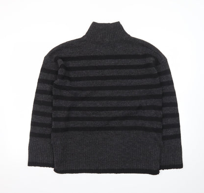 New Look Women's Grey Stripe Roll Neck Jumper Size M