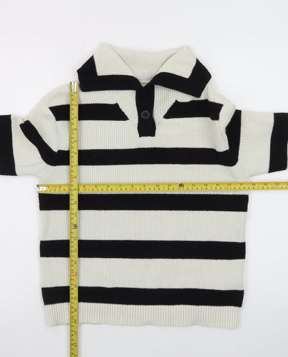 Zara Teens Black White Striped Collared Henley Knit Jumper XS