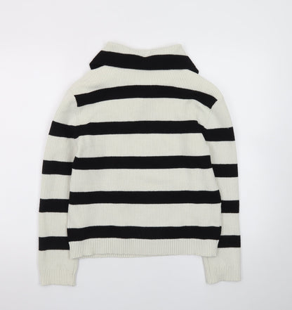 Zara Teens Black White Striped Collared Henley Knit Jumper XS