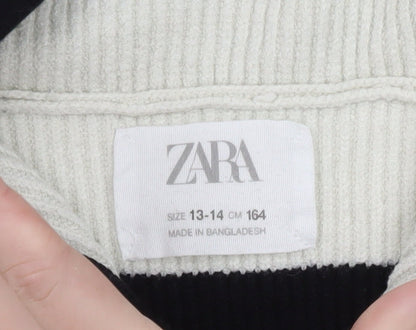 Zara Teens Black White Striped Collared Henley Knit Jumper XS