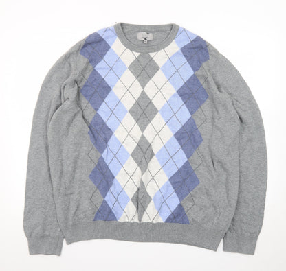 Marks and Spencer Men’s Grey Argyle Cotton Pullover Jumper 2XL