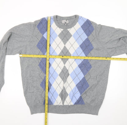 Marks and Spencer Men’s Grey Argyle Cotton Pullover Jumper 2XL