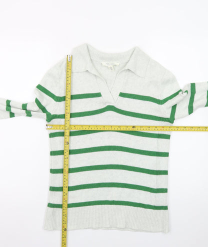 Seasalt Cornwall Women’s Green Striped Organic Cotton Collared Jumper Size 8
