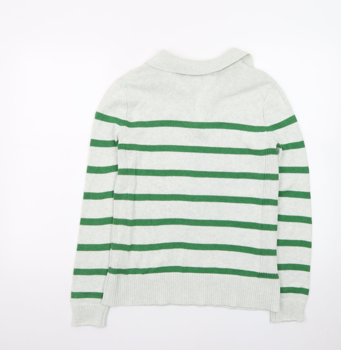 Seasalt Cornwall Women’s Green Striped Organic Cotton Collared Jumper Size 8