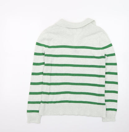 Seasalt Cornwall Women’s Green Striped Organic Cotton Collared Jumper Size 8